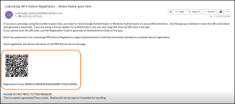 Sample email with Authentication Code. 