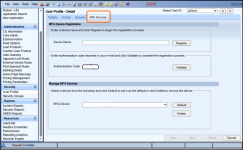 MFA Device Registration page from the User Profile - Detail MFA Devices tab.